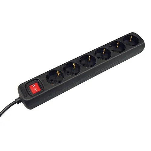 ACTIEPACK TAFELCONTACTDOOS 6 VOUDIG MET RANDAARDE 1,5 METER 3X1,0MM ZW. MET SCHAKELAAR