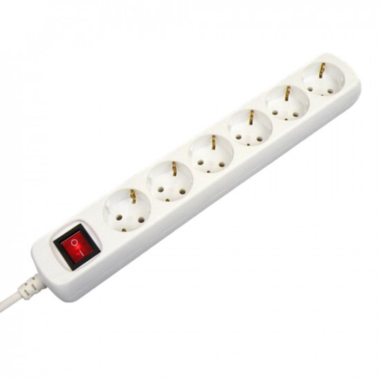 ACTIEPACK TAFELCONTACTDOOS 6 VOUDIG MET RANDAARDE 1,5 METER 3X1,0MM WIT MET SCHAKELAAR